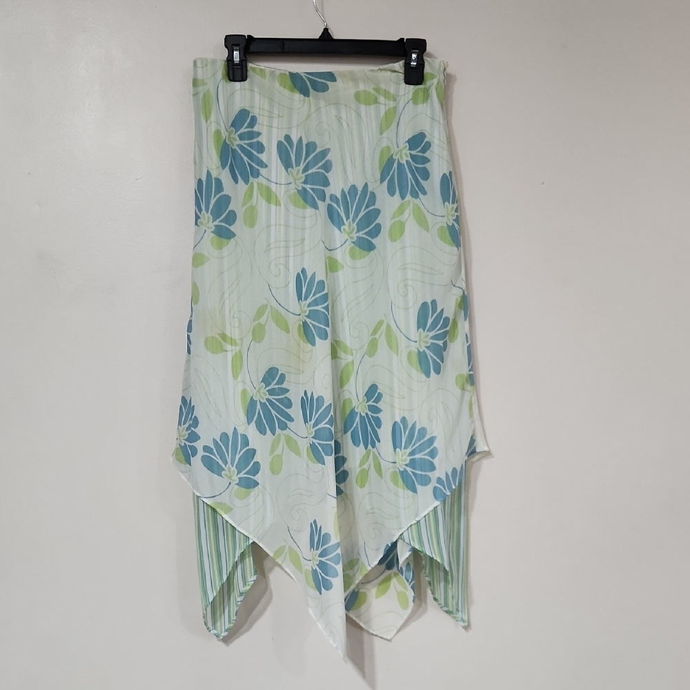 Chadwicks Green and White Asymmetrical Midi Skirt Resort Wear